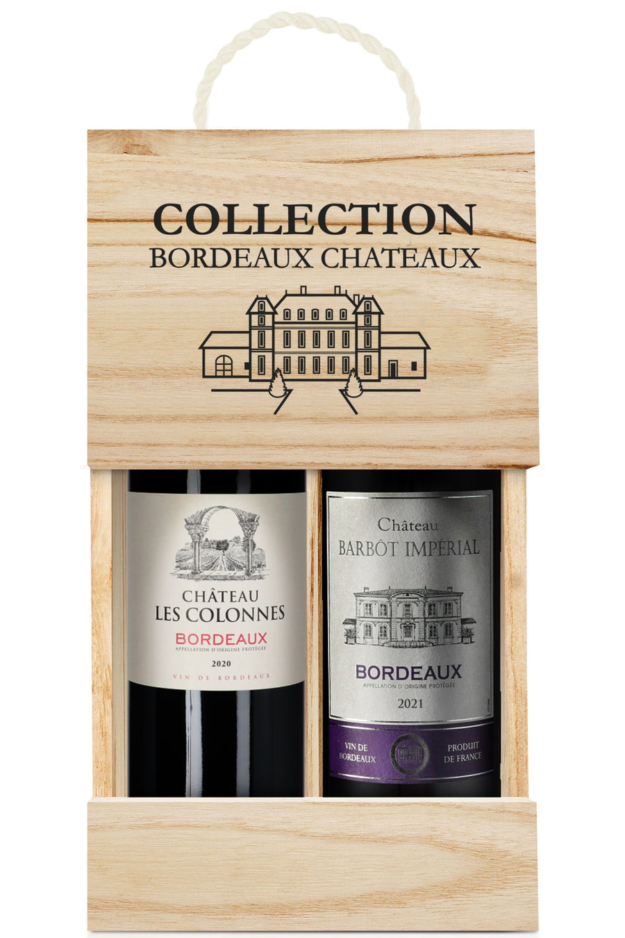 2 Bottles Bordeaux Chateau in Luxury Wooden Box