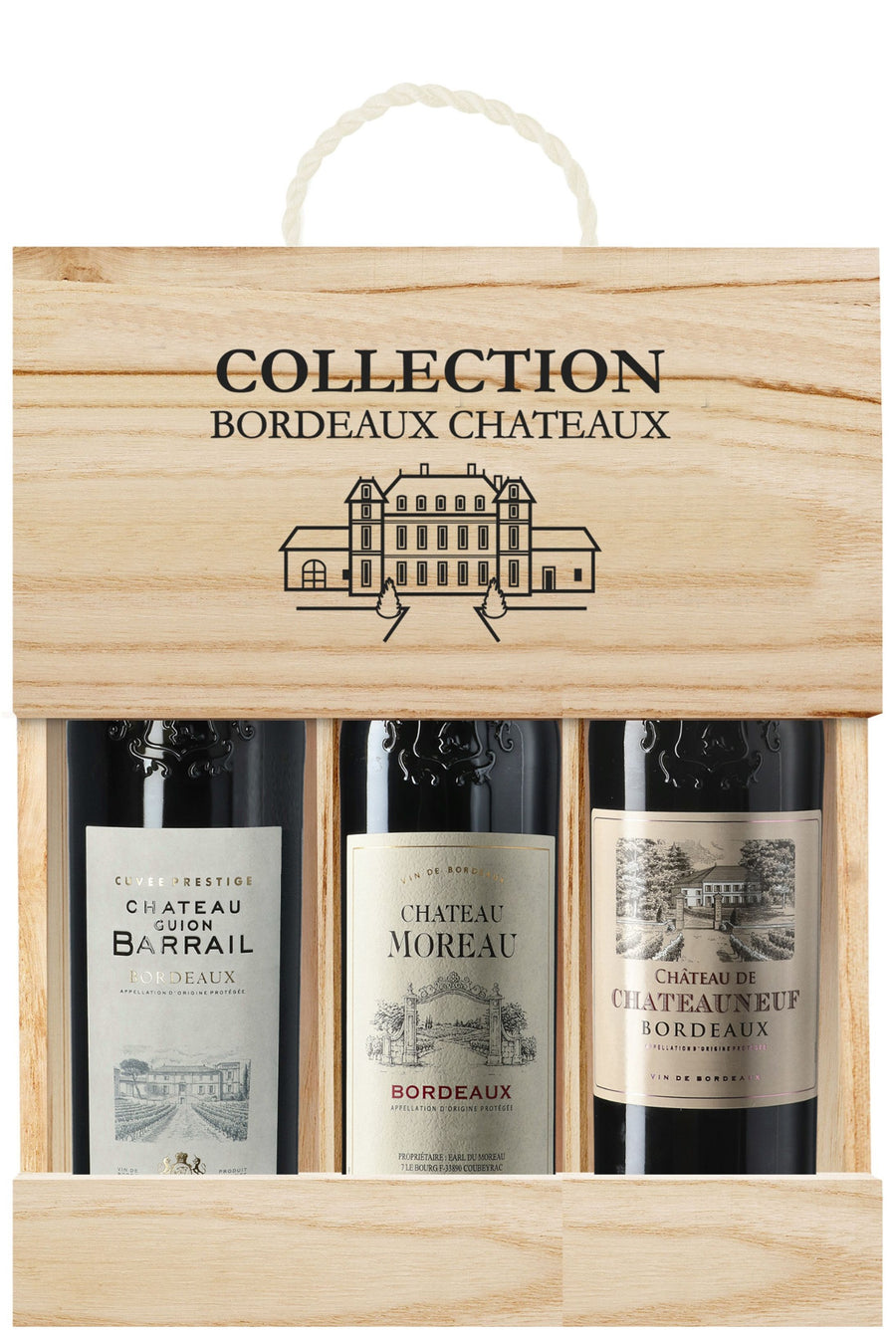 Luxury Wooden Box 3 Bottle Chateaux Bordeaux Collection
