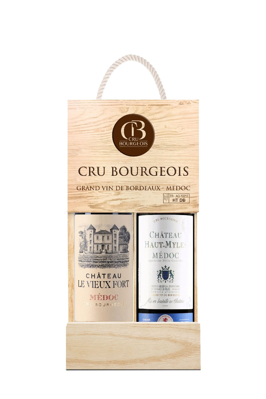Luxury 2 Bottle Cru Bourgeois Bordeaux Medoc in Wooden Gift Box